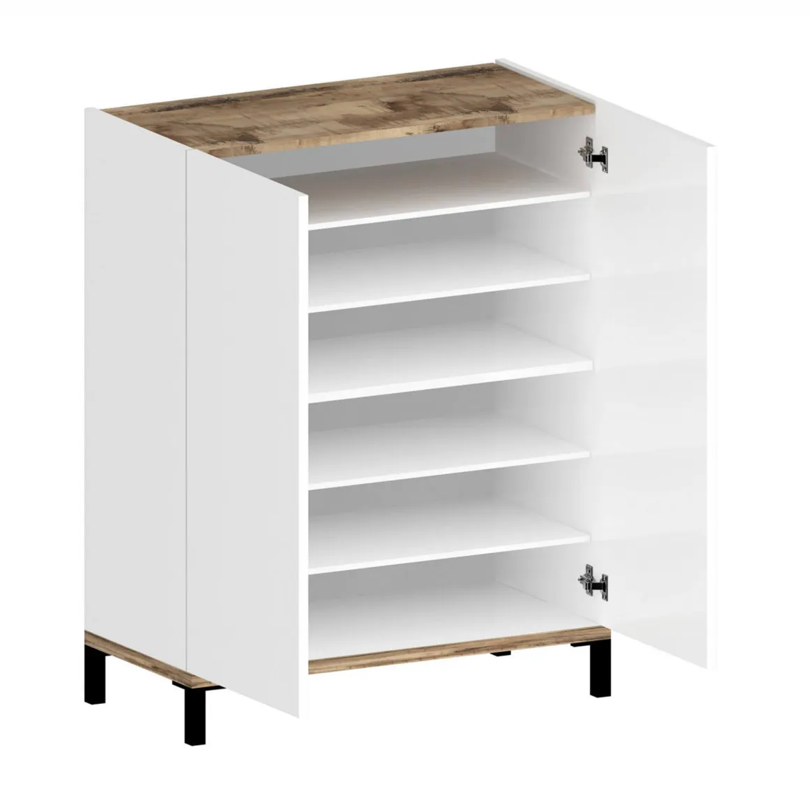 Bagno|Lavanderia > Dmora Scarpiera 2 ante bianca lucida e acero 90x147h cm - Uvarovite Marrone Acero, Bianco Lucido