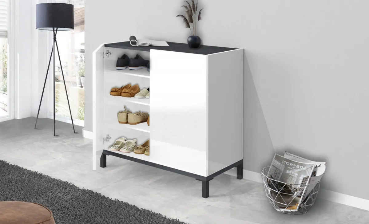 Bagno|Lavanderia > Dmora Scarpiera 2 ante bianca lucida e ardesia 80x80h cm - Graziana Grigio Ardesia, Bianco Lucido