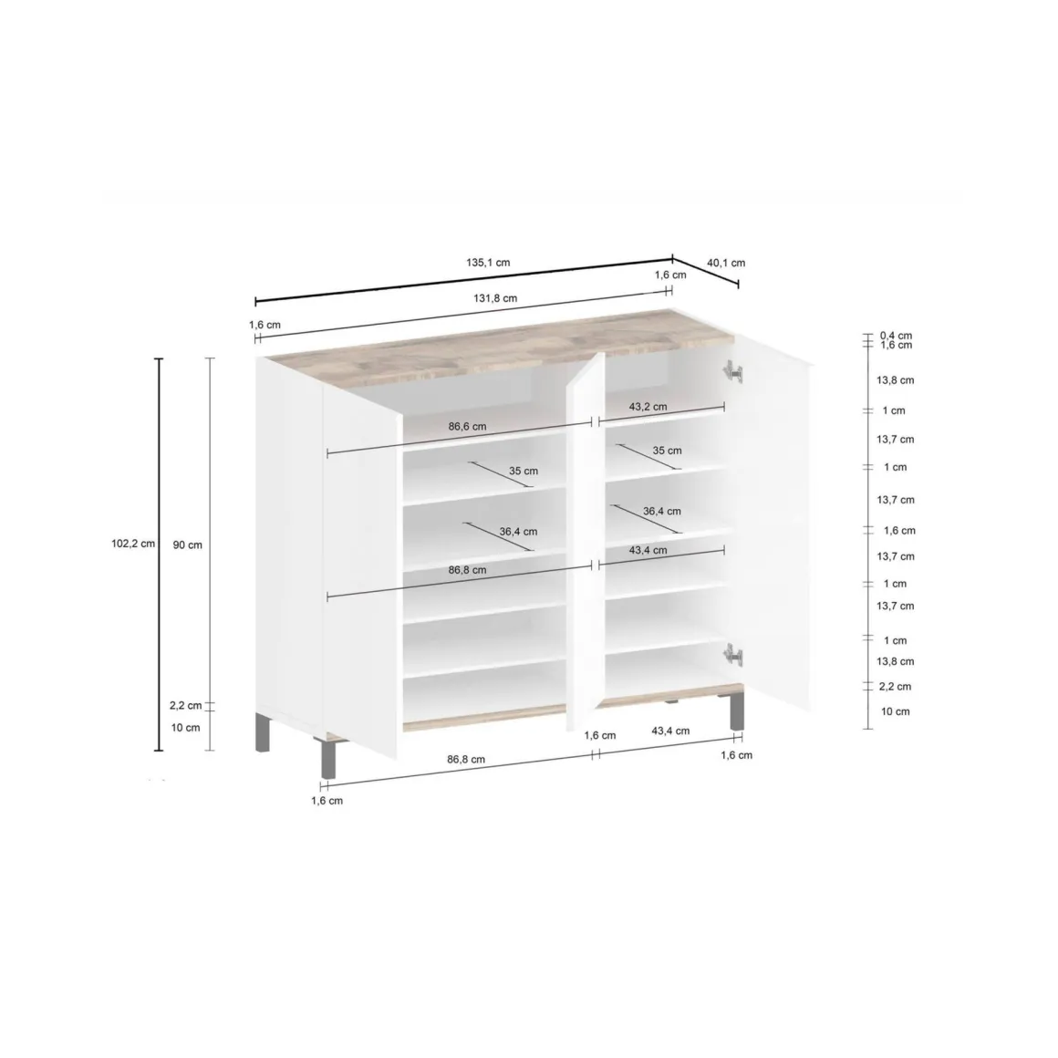 Bagno|Scarpiere > Dmora Scarpiera 3 ante bianca lucida e acero 80x80h cm - Morfeo Marrone Acero, Bianco Lucido