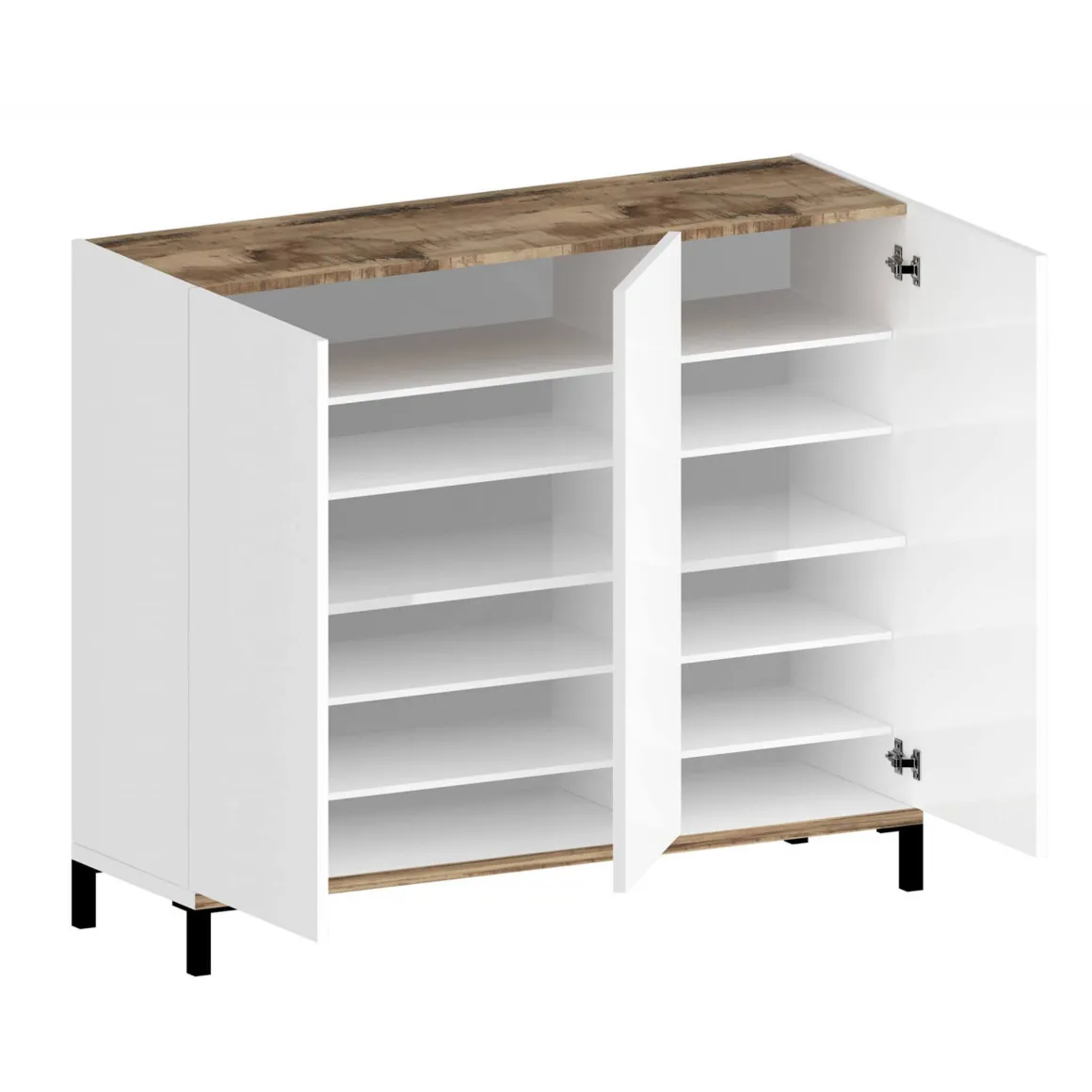Bagno|Scarpiere > Dmora Scarpiera 3 ante bianca lucida e acero 80x80h cm - Morfeo Marrone Acero, Bianco Lucido