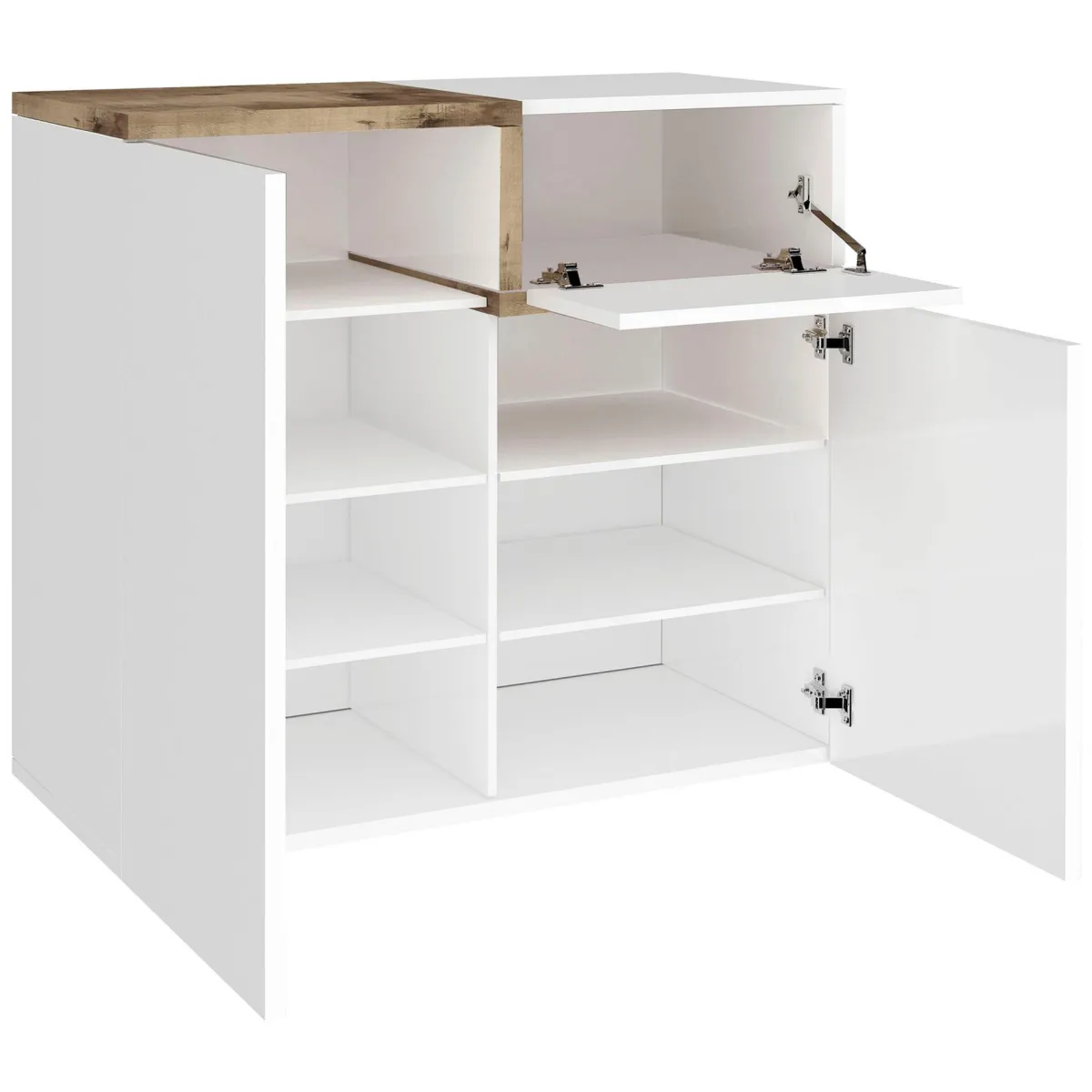 Bagno|Scarpiere > Dmora Scarpiera 3 ante bianca lucida e acero 80x80h cm - Morfeo Marrone Acero, Bianco Lucido