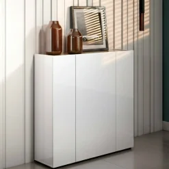 Scarpiere > Dmora Scarpiera 3 ante bianca lucida e rovere 122x115h cm - Aspidistra Marrone Rovere, Bianco Lucido