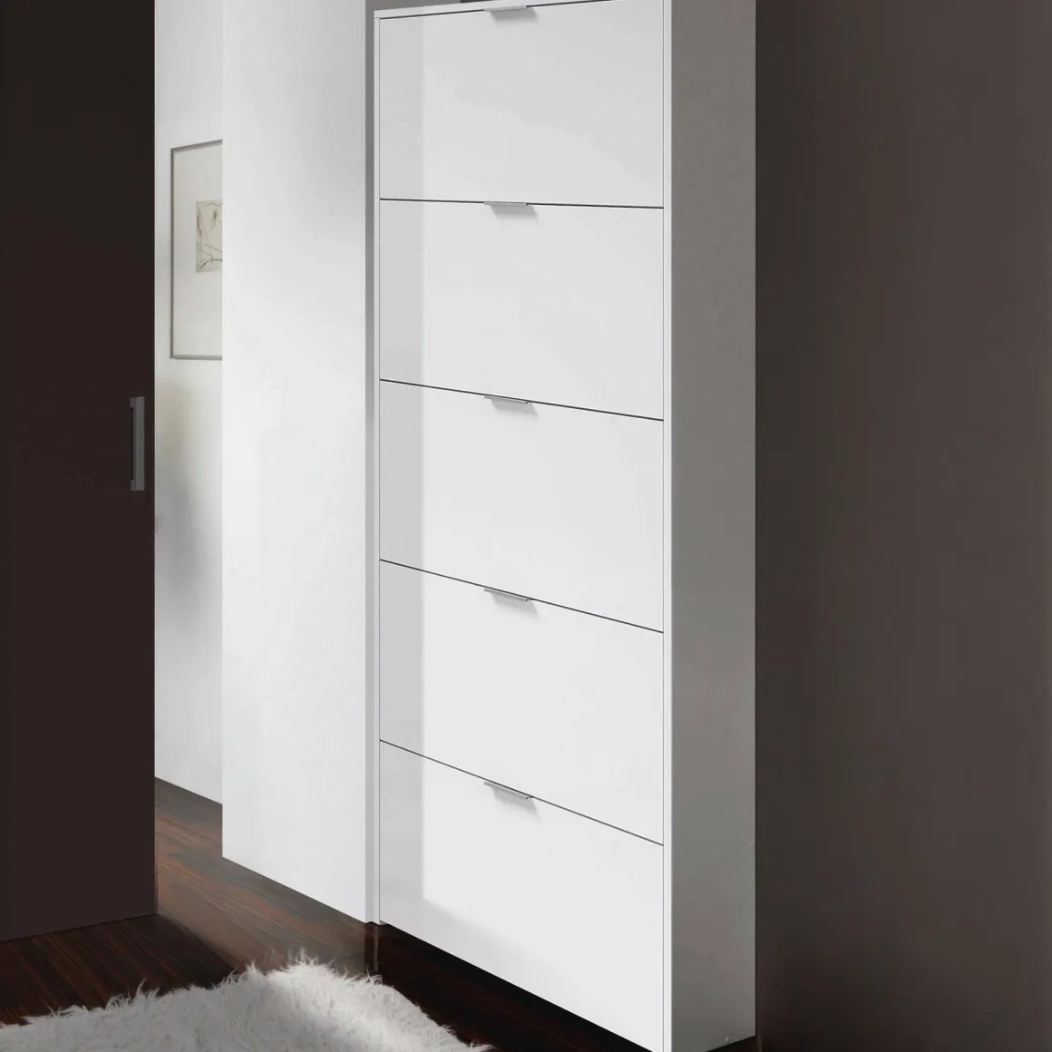 Scarpiere > Dmora Scarpiera 5 ante bianca lucida e antracite 120x200h cm 60 paia - Sultano Nero Antracite, Bianco Lucido