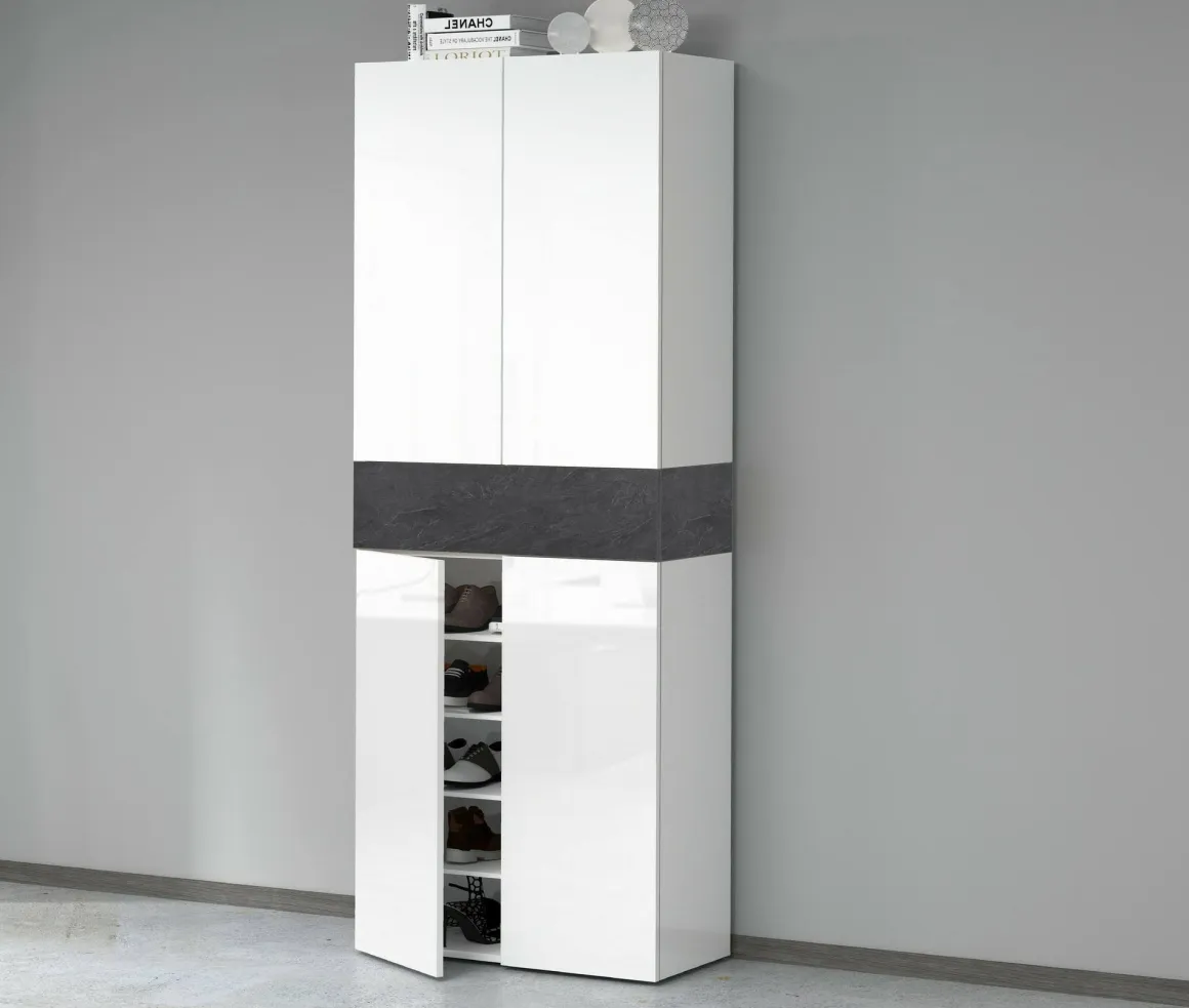 Scarpiera 5 ante bianca lucida e ardesia 76x200h cm - Asklol