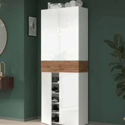 Scarpiera 5 ante bianca lucida e rovere 76x200h cm - Asklol