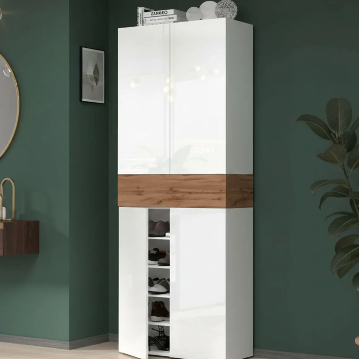 Scarpiera 5 ante bianca lucida e rovere 76x200h cm - Asklol