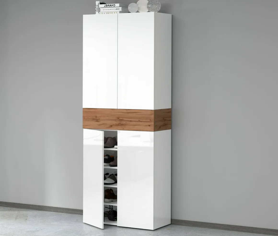 Scarpiera 5 ante bianca lucida e rovere 76x200h cm - Asklol