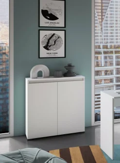 Bagno|Scarpiere > Dmora Scarpiera 2 ante bianca 80x102h cm con ripiani regolabili - Astrina Bianco