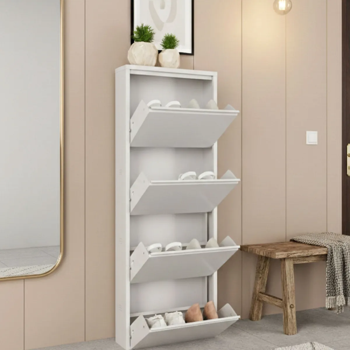 Scarpiere > Dmora Scarpiera 4 ante bianca 50x138h cm in metallo - Axe Bianco