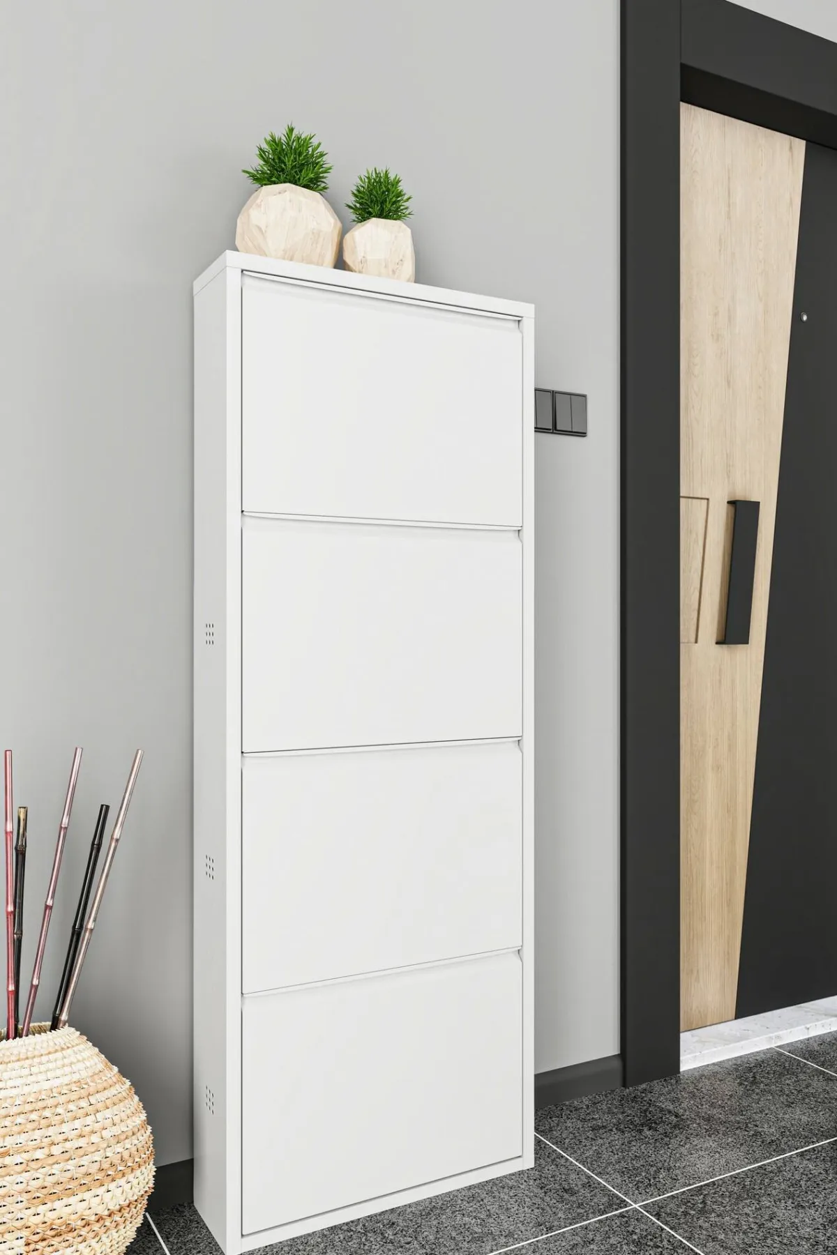 Scarpiere > Dmora Scarpiera 4 ante bianca 50x138h cm in metallo - Axe Bianco