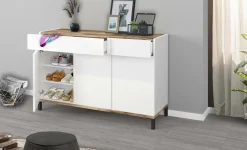 Bagno|Lavanderia > Dmora Scarpiera 3 ante e 2 cassetti bianca lucida e ardesia 120x80h cm - Syria Grigio Ardesia, Bianco Lucido