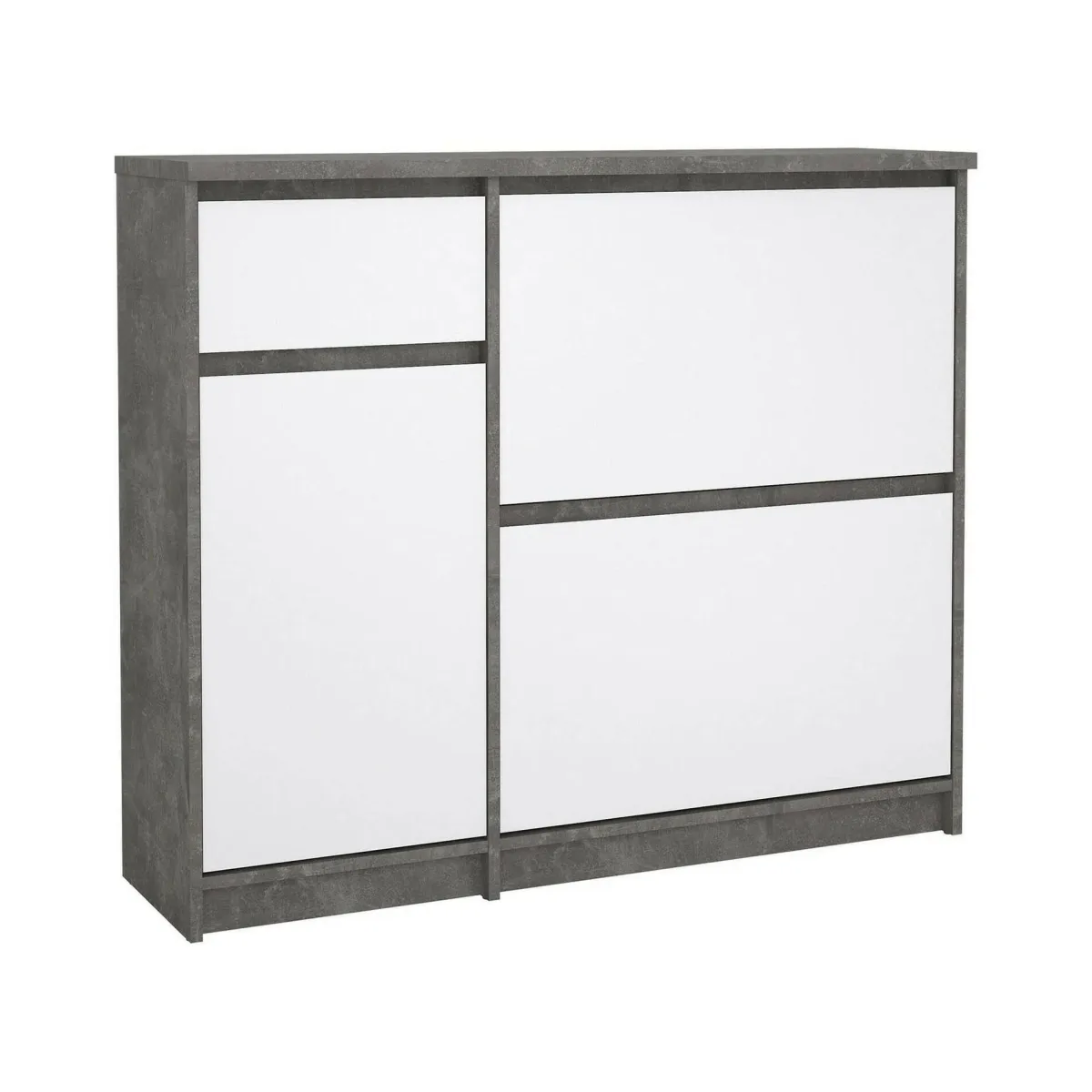 Scarpiere > Dmora Scarpiera 3 ante e 1 cassetto cemento e bianca lucida 108x92h cm - Todd Bianco Lucido, Grigio Cemento