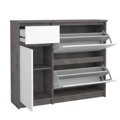 Scarpiere > Dmora Scarpiera 3 ante e 1 cassetto cemento e bianca lucida 108x92h cm - Todd Bianco Lucido, Grigio Cemento