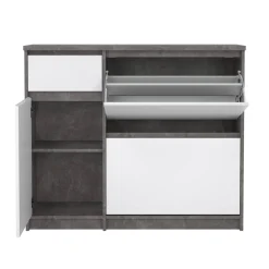 Scarpiere > Dmora Scarpiera 3 ante e 1 cassetto cemento e bianca lucida 108x92h cm - Todd Bianco Lucido, Grigio Cemento