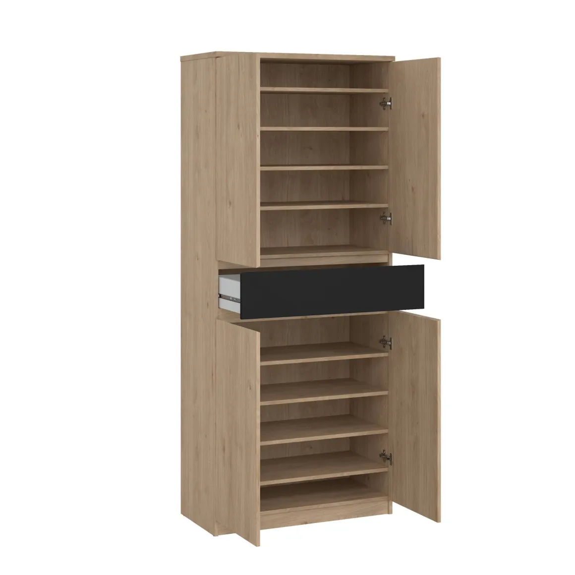 Scarpiera 4 ante e 1 cassetto rovere e nera 80x191h cm - Jangmi
