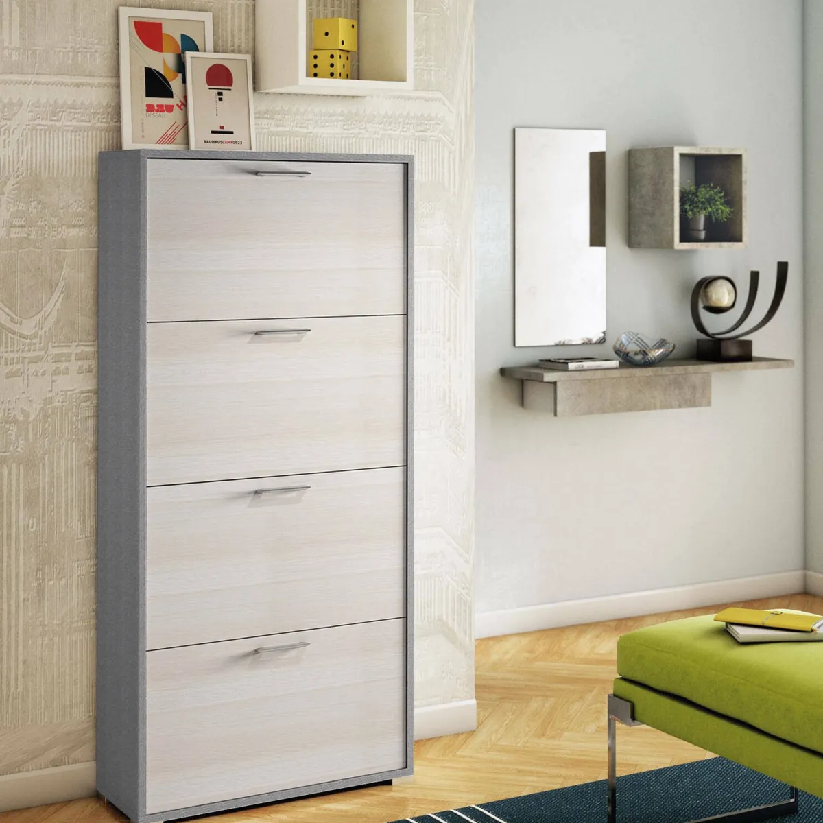 Bagno|Scarpiere > Dmora Scarpiera 4 ante larice 67x147h cm - Adeindein Marrone Larice