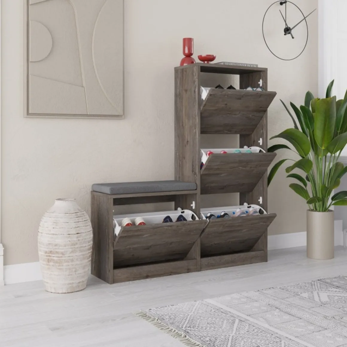 Scarpiera 4 ante marrone 105x119h cm - Velma