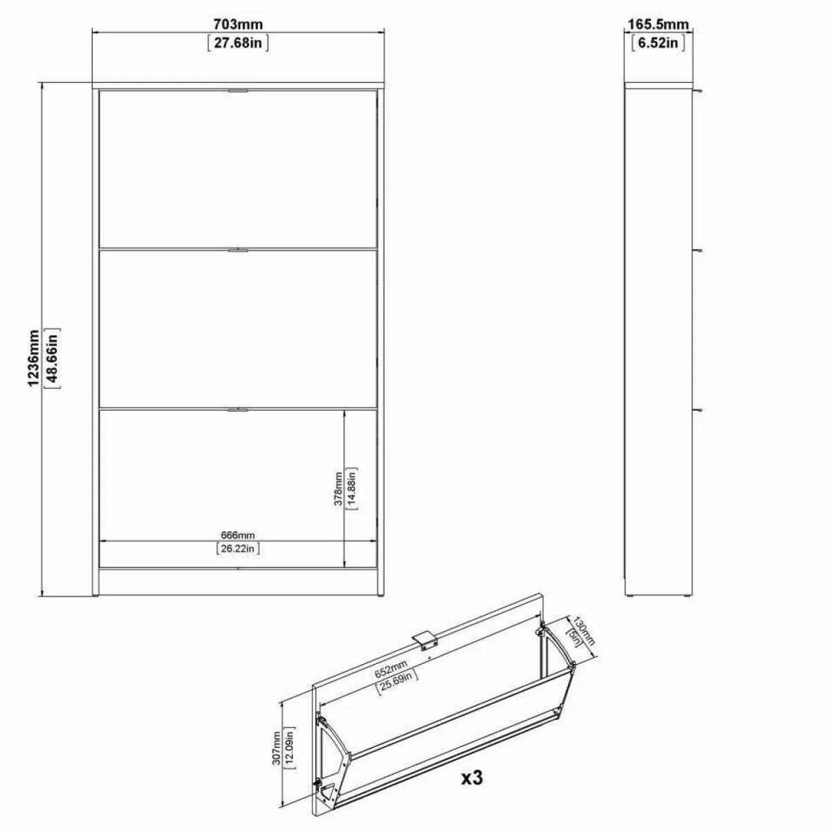 Scarpiere > Dmora Scarpiera 3 ante nera 70x123h cm in legno - Aran Nero