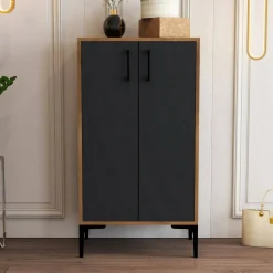 Bagno|Scarpiere > Dmora Scarpiera 2 ante noce e antracite 60x200h cm - Sebastien Nero Antracite, Marrone Noce
