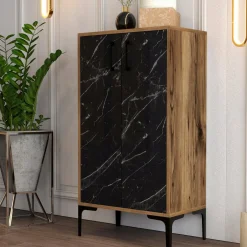 Scarpiere > Dmora Scarpiera 2 ante noce e nera 60x111h cm - Ngerulmud Nero, Marrone Noce