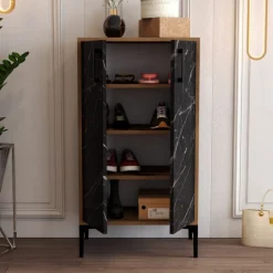Scarpiere > Dmora Scarpiera 2 ante noce e nera 60x111h cm - Ngerulmud Nero, Marrone Noce