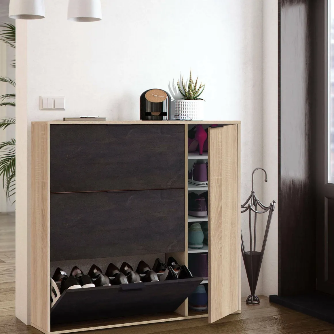 Scarpiera 4 ante rovere e nera 106x115h cm - Ammour