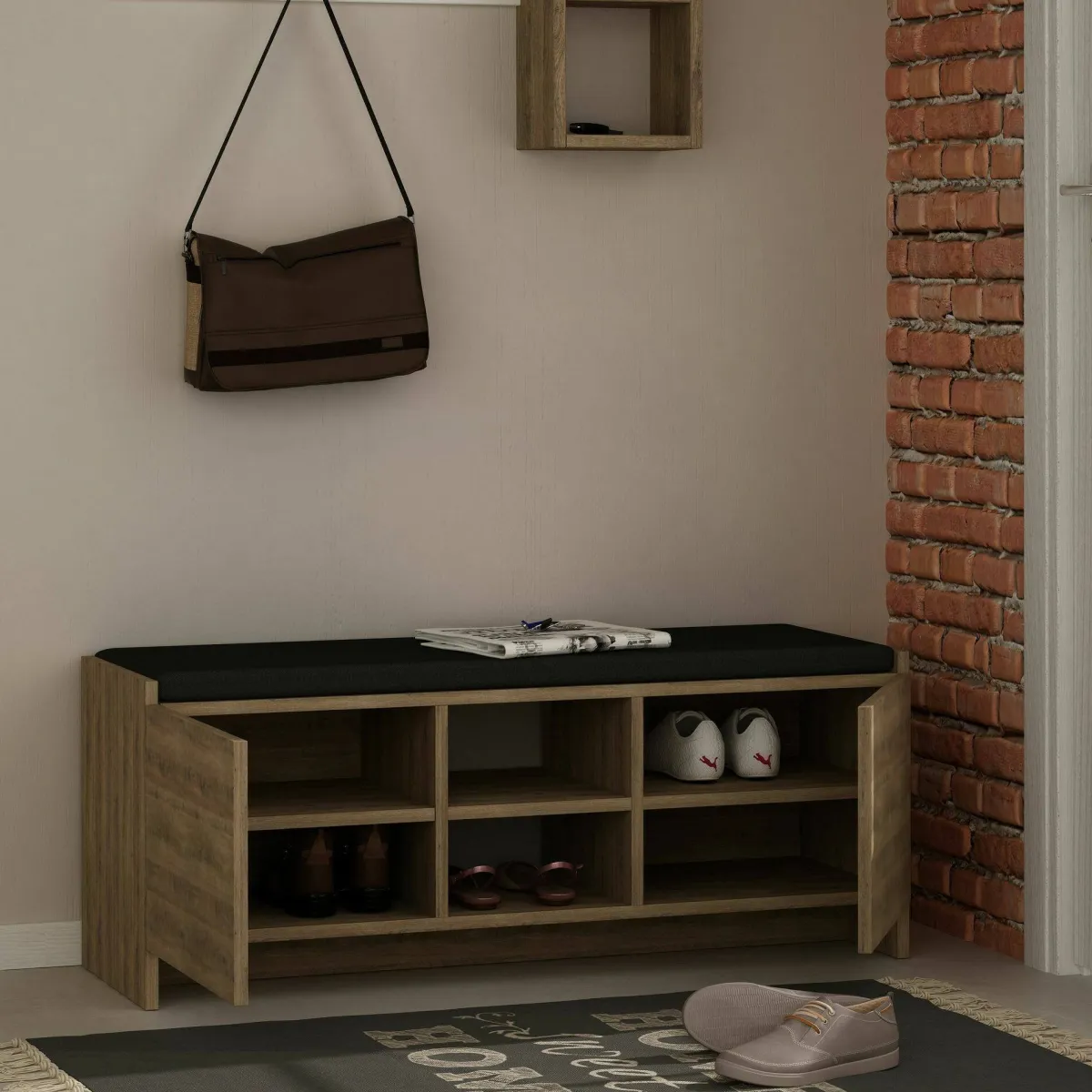 Bagno|Scarpiere > Dmora Scarpiera 2 ante rovere 110x43h cm - Axar Marrone Rovere