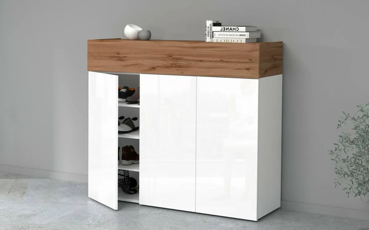Bagno|Scarpiere > Dmora Scarpiera 4 ante rovere 114x100h cm - Griselda Marrone Rovere