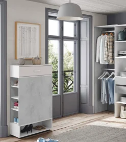 Bagno|Scarpiere > Dmora Scarpiera aperta con 1 cassetto cemento e bianca 67x119h cm - Idea Bianco, Grigio Cemento
