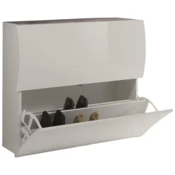 Bagno|Lavanderia > Dmora Scarpiera arrotondata 2 ante bianca lucida 101x82h cm 16 paia - Ape Bianco Lucido