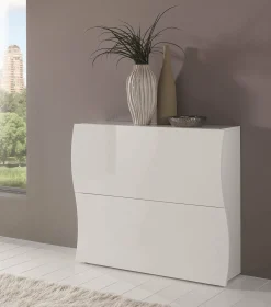 Bagno|Lavanderia > Dmora Scarpiera arrotondata 2 ante bianca lucida 101x82h cm 16 paia - Ape Bianco Lucido