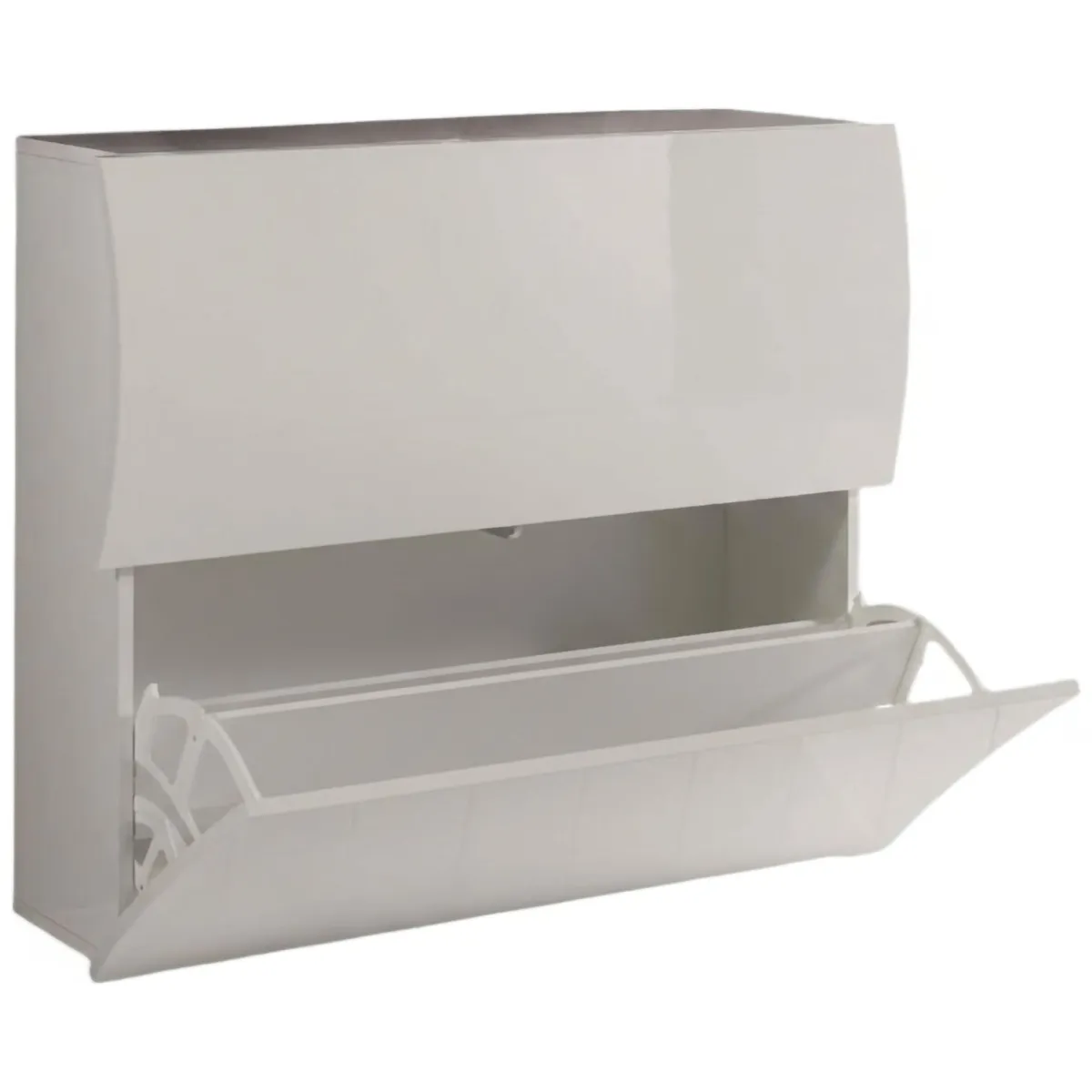 Bagno|Lavanderia > Dmora Scarpiera arrotondata 2 ante bianca lucida 101x82h cm 16 paia - Ape Bianco Lucido