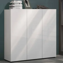 Scarpiere > Dmora Scarpiera basic 3 ante bianca lucida 120x115h cm - Alcazar Bianco Lucido