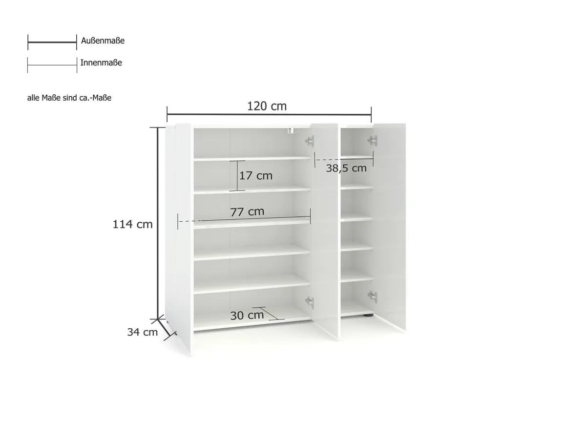 Scarpiere > Dmora Scarpiera basic 3 ante bianca lucida 120x115h cm - Alcazar Bianco Lucido