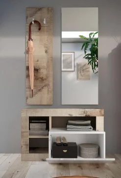 Scarpiere > Dmora Scarpiera bianca lucida e acacia 91x58h cm - Adonide Marrone Acacia, Bianco Lucido