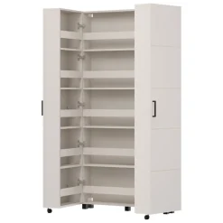 Scarpiere > Dmora Scarpiera Bianco Crema Nero 15 Ripiani 2 Ante 92x33x185h cm, Ante con Doppia Capienza, Apertura con Ruote - Bled Nero, Bianco Crema