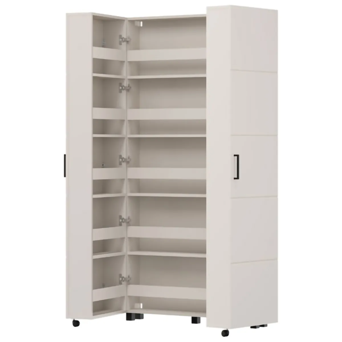 Scarpiere > Dmora Scarpiera Bianco Crema Nero 15 Ripiani 2 Ante 92x33x185h cm, Ante con Doppia Capienza, Apertura con Ruote - Bled Nero, Bianco Crema