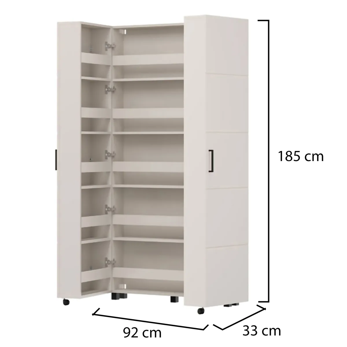 Scarpiere > Dmora Scarpiera Bianco Crema Nero 15 Ripiani 2 Ante 92x33x185h cm, Ante con Doppia Capienza, Apertura con Ruote - Bled Nero, Bianco Crema