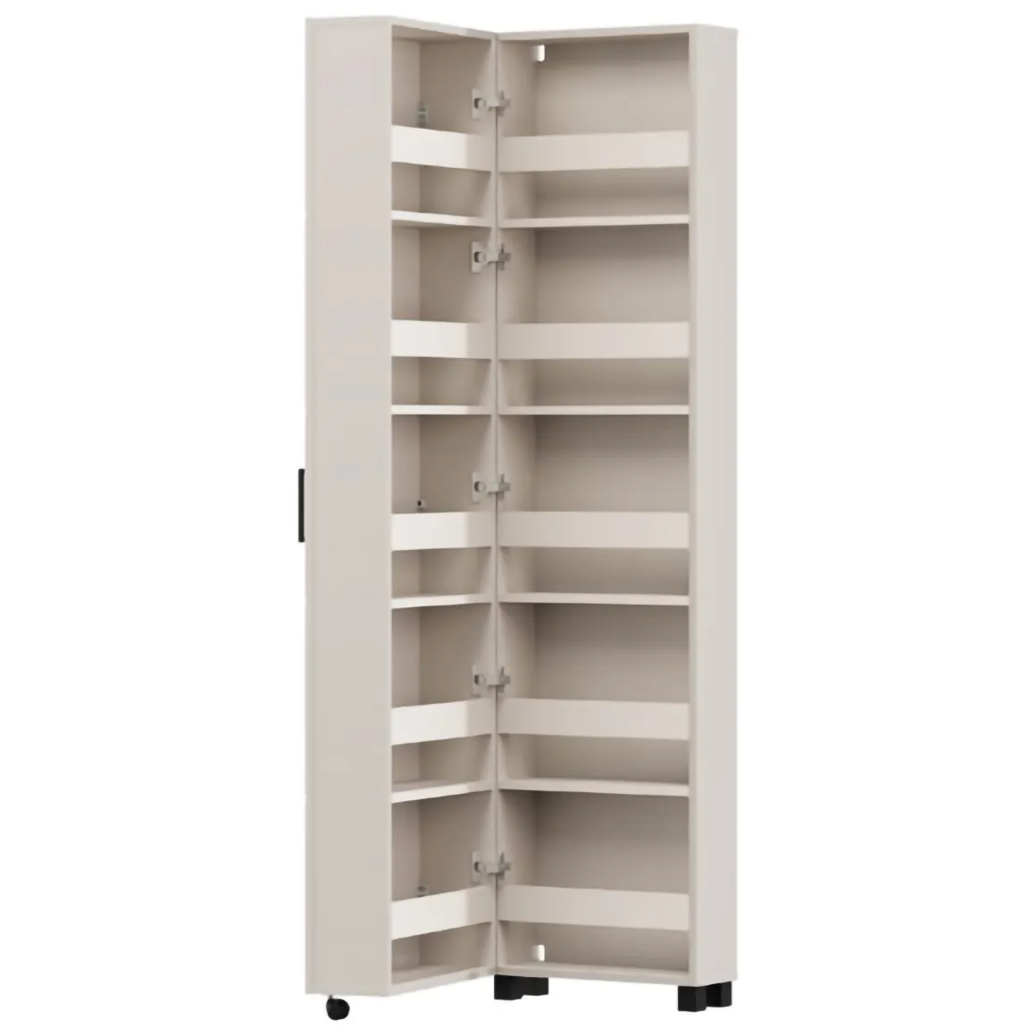 Scarpiera Bianco Crema 10 Ripiani Un'anta 46x33x185h cm, Ante con Doppia Capienza, Apertura con Ruote - Visby