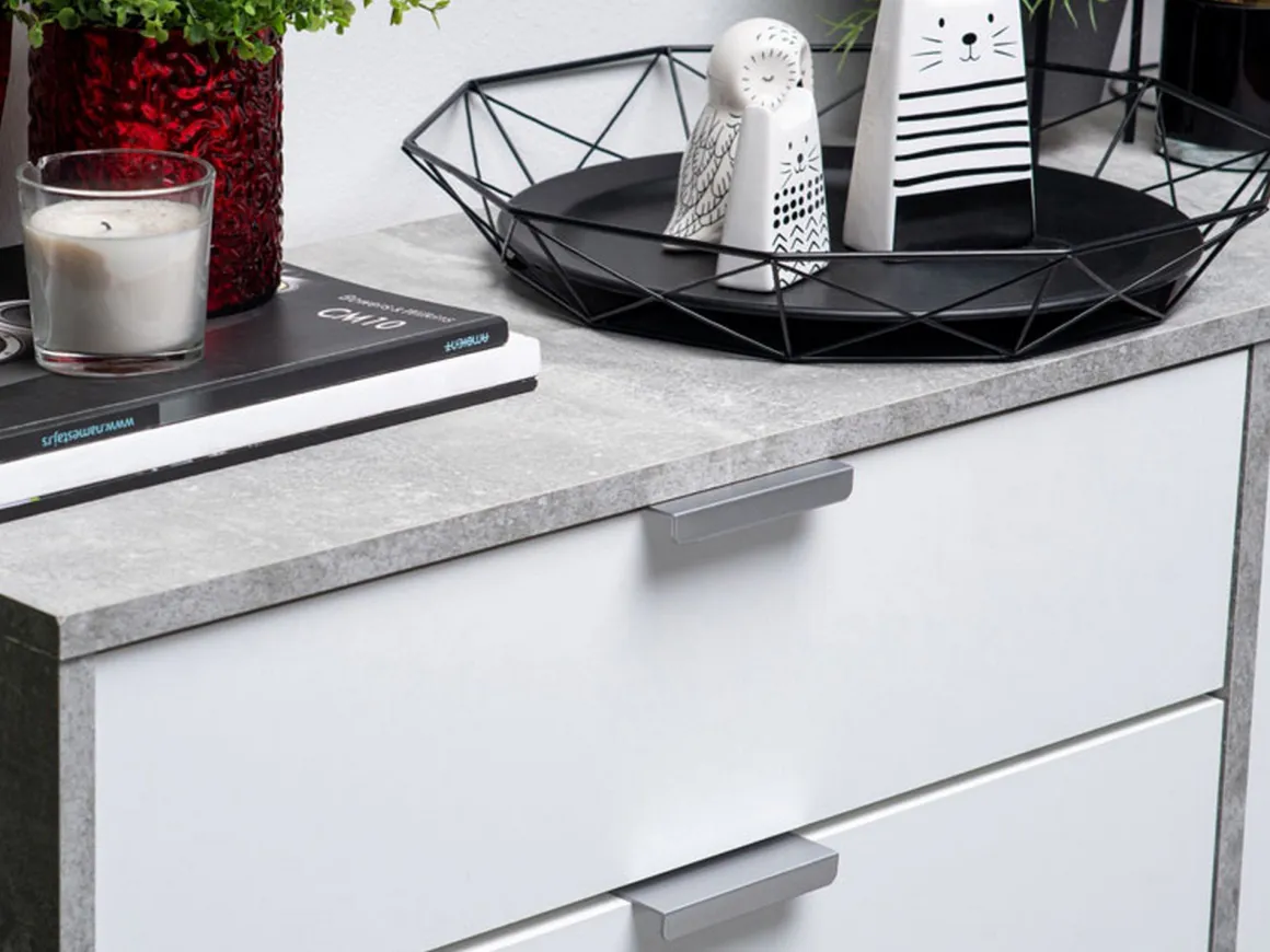 Scarpiera Bianco Grigio Cemento un Cassetto 12 Paia 102x33x94.5h cm, 2 Ripiani - Fabriano