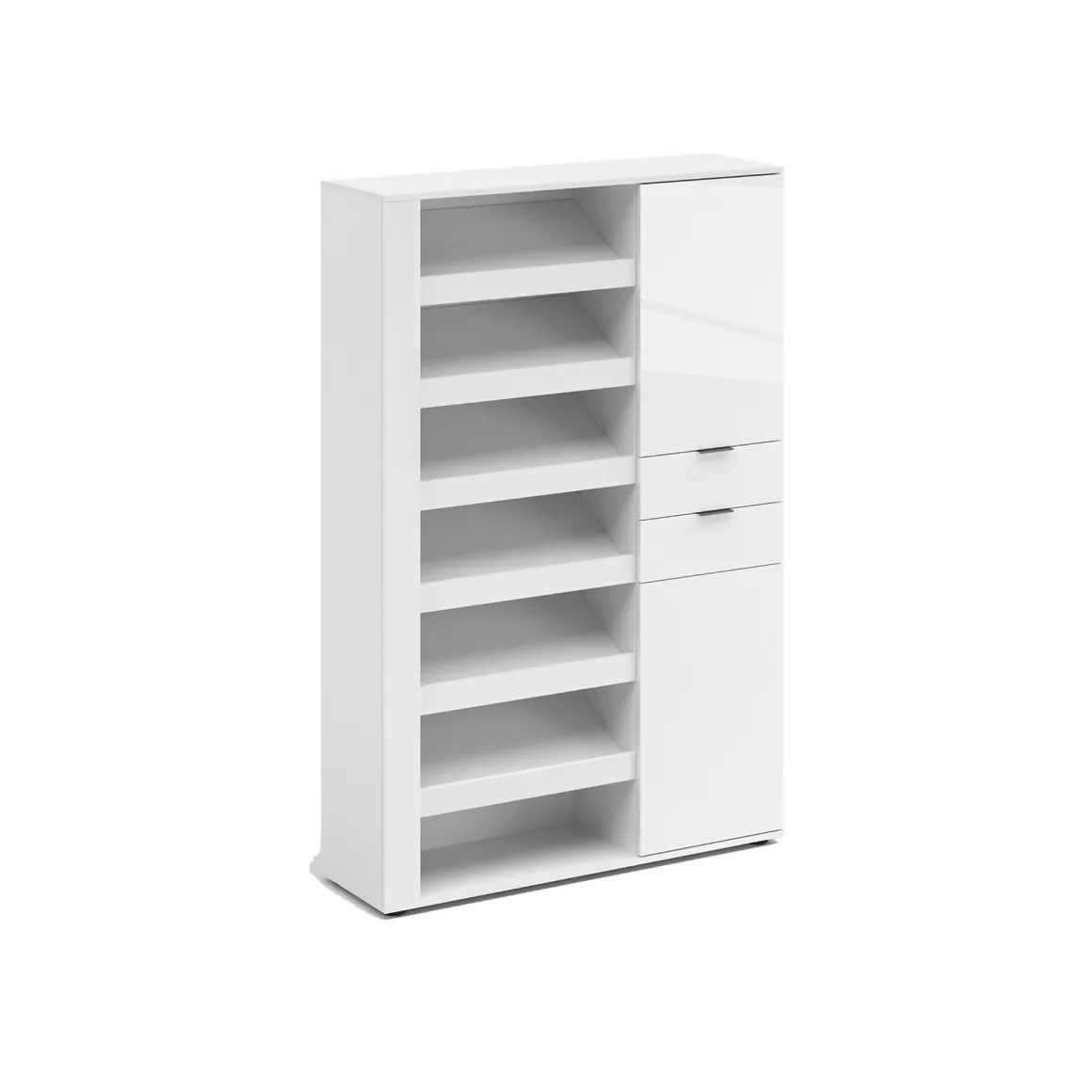 Scarpiera Bianco Lucido 2 Cassetti 8 Ripiani 120x35x178h cm, 28 Paia - Rotondo