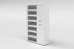 Scarpiera Bianco Lucido 2 Cassetti 8 Ripiani 120x35x178h cm, 28 Paia - Rotondo