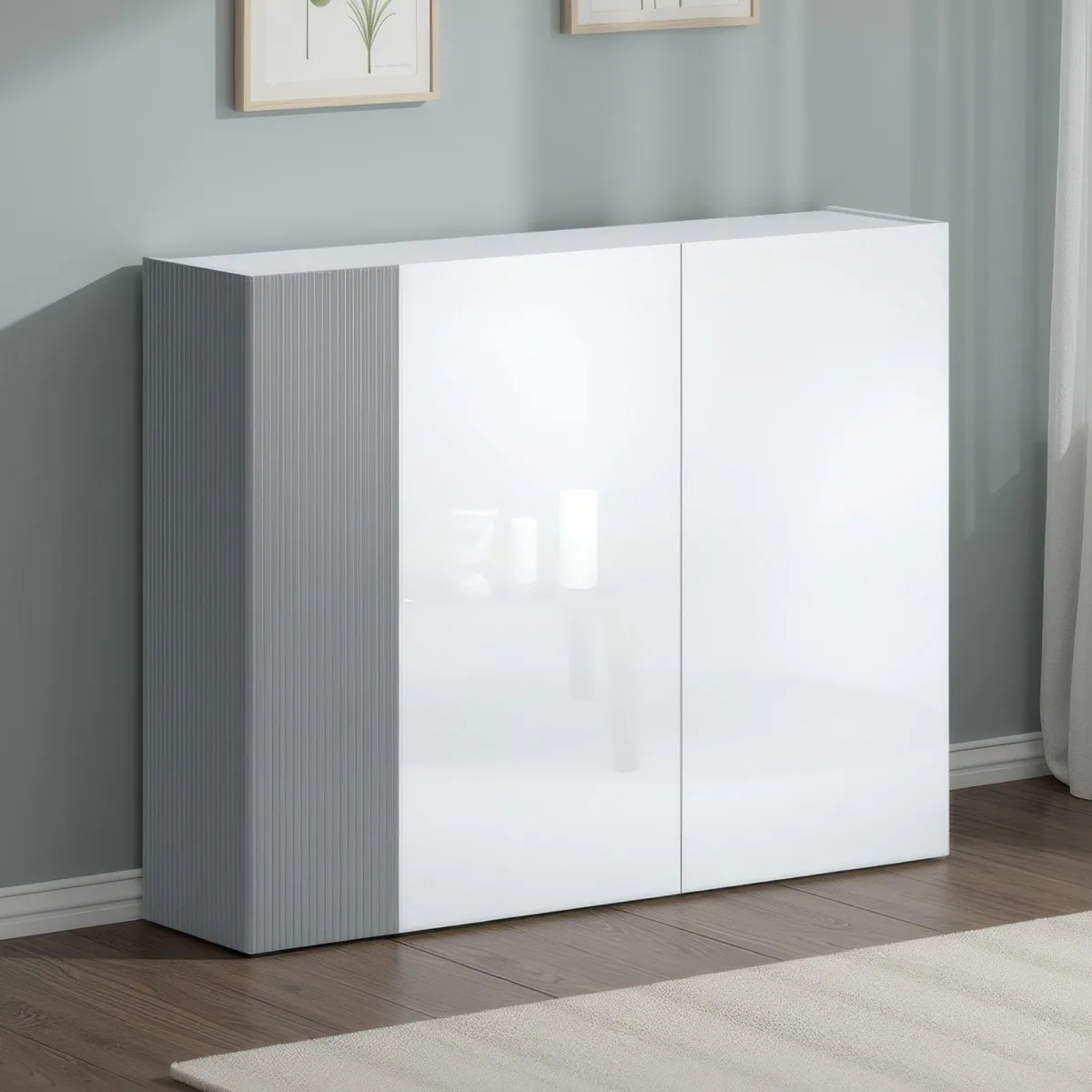 Scarpiere > Dmora Scarpiera Bianco Lucido Grigio 10 Ripiani 28 Paia 145x34x115h cm, 12 Vani - Caresana Grigio, Bianco Lucido