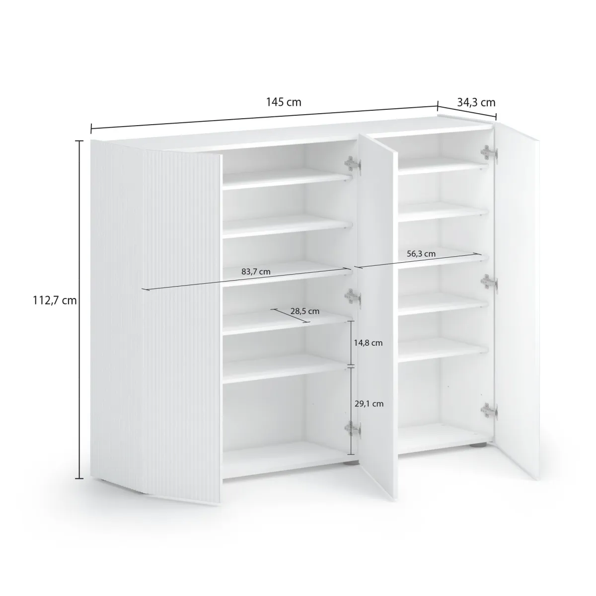 Scarpiere > Dmora Scarpiera Bianco Lucido Grigio 10 Ripiani 28 Paia 145x34x115h cm, 12 Vani - Caresana Grigio, Bianco Lucido