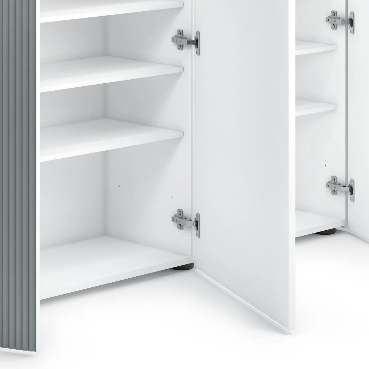 Scarpiere > Dmora Scarpiera Bianco Lucido Grigio 10 Ripiani 28 Paia 145x34x115h cm, 12 Vani - Caresana Grigio, Bianco Lucido