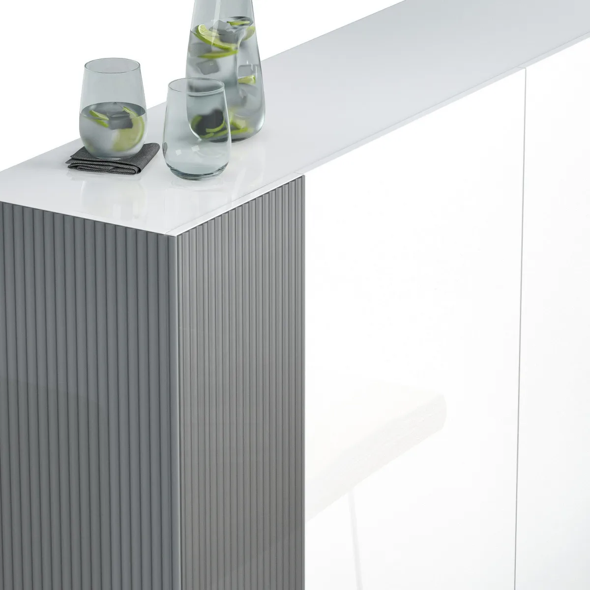 Scarpiere > Dmora Scarpiera Bianco Lucido Grigio 10 Ripiani 28 Paia 145x34x115h cm, 12 Vani - Caresana Grigio, Bianco Lucido