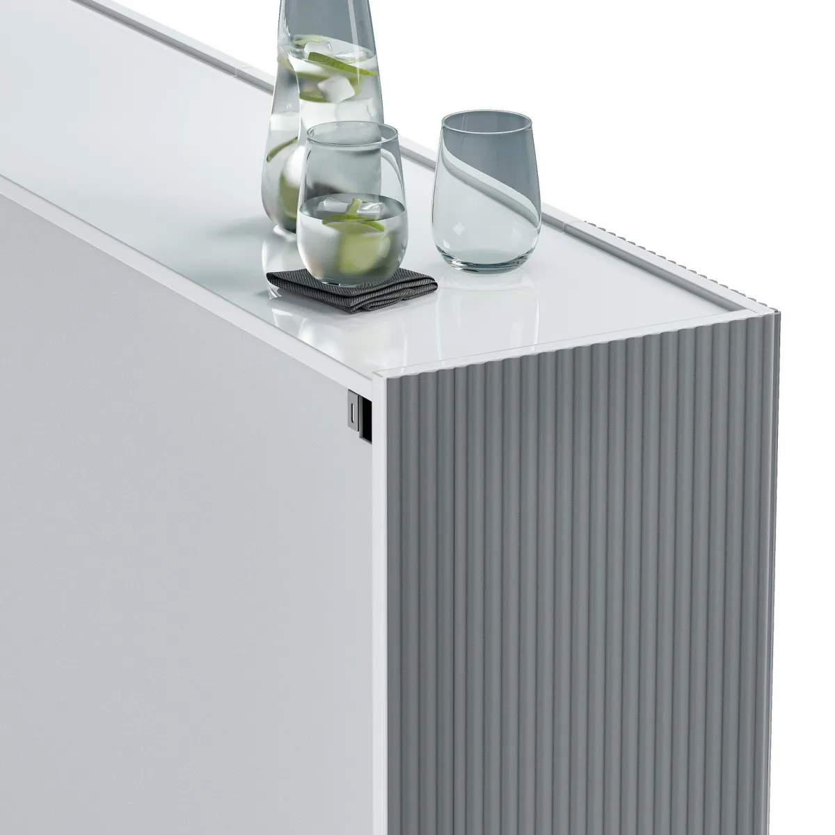 Scarpiere > Dmora Scarpiera Bianco Lucido Grigio 10 Ripiani 28 Paia 145x34x115h cm, 12 Vani - Caresana Grigio, Bianco Lucido