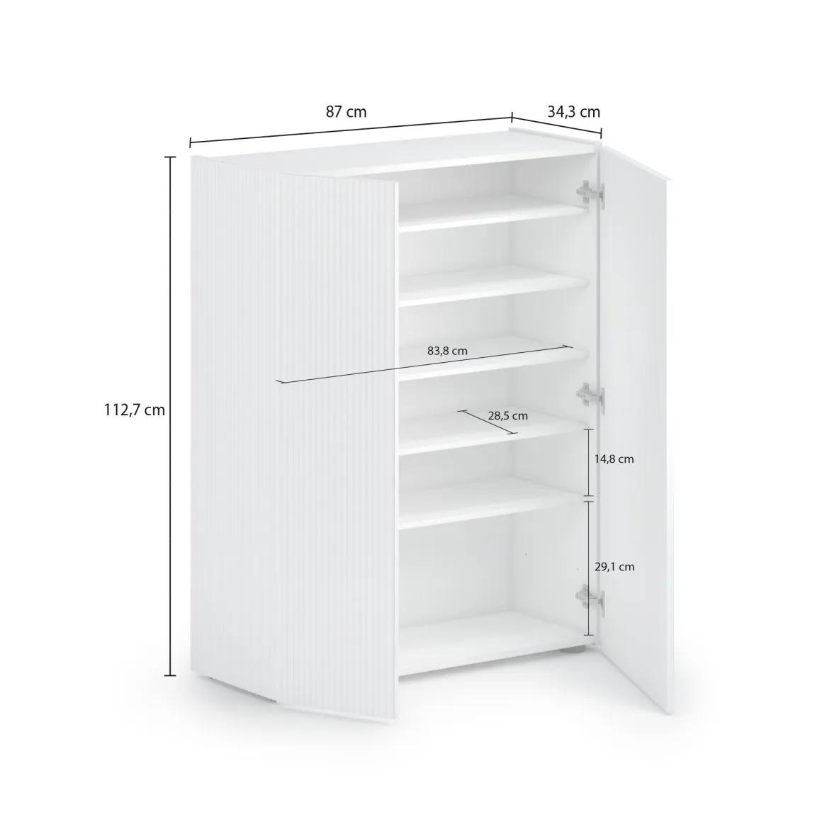 Scarpiera Bianco Lucido Grigio 5 Ripiani 20 Paia 87x34x115h cm, 6 Vani - Caresana