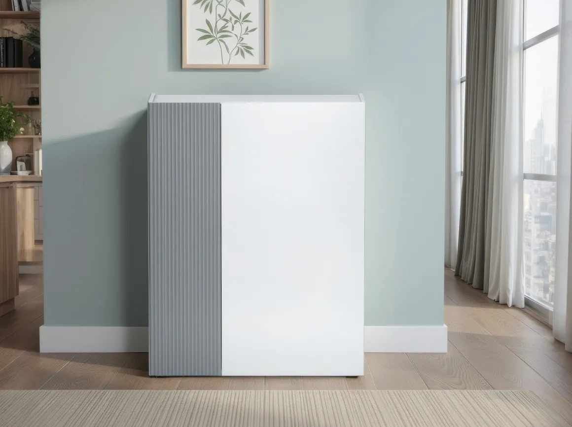 Scarpiera Bianco Lucido Grigio 5 Ripiani 20 Paia 87x34x115h cm, 6 Vani - Caresana