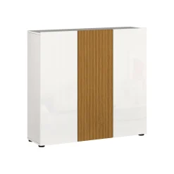 Scarpiere > Dmora Scarpiera Bianco Lucido Marrone Rovere 10 Ripiani 24 Paia 120x34x115h cm, 3 Ante - Palasio Marrone Rovere, Bianco Lucido